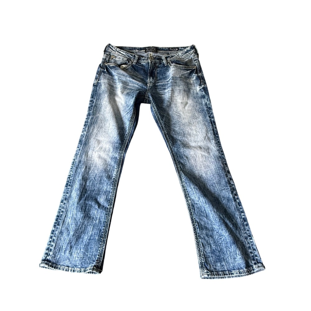 Salvage‎ Mayhem Straight Leg Jeans Mens 37x32 Blue Acid Wash Buckle Exclusive